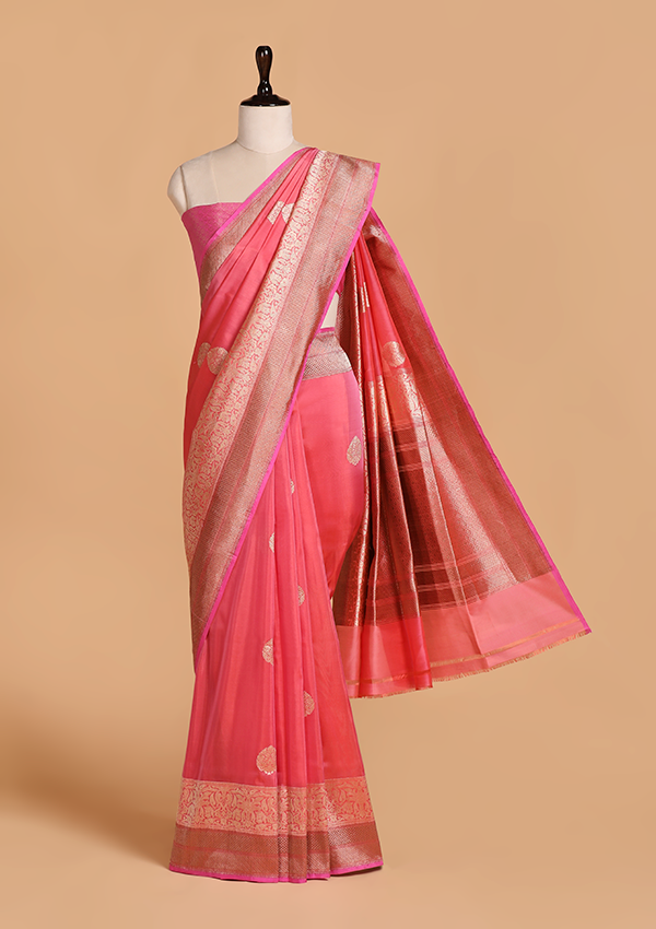 Gajar Pink Butta Saree in Silk