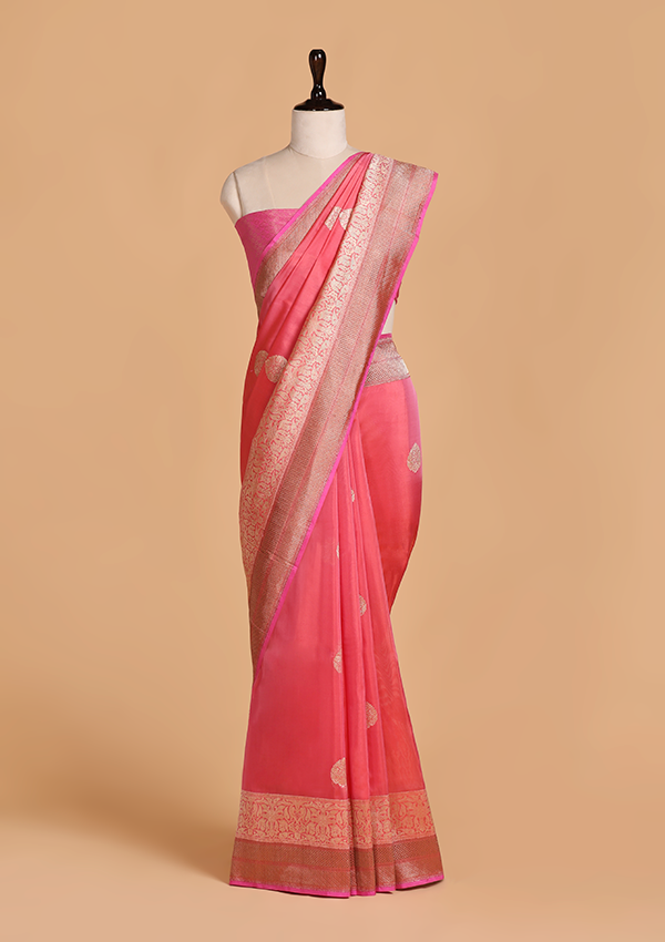 Gajar Pink Butta Saree in Silk