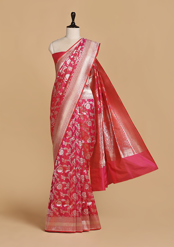 Pink Jaal Saree in Silk