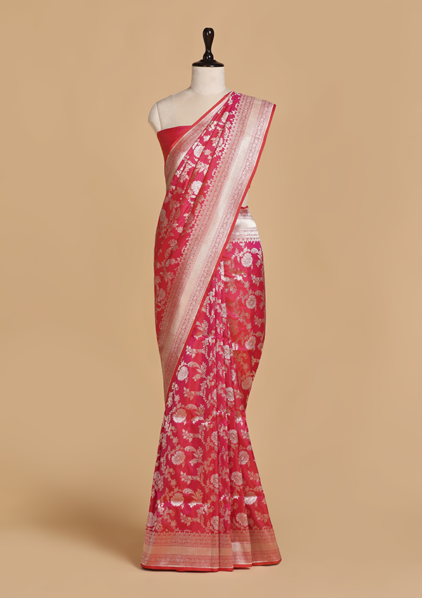 Pink Jaal Saree in Silk