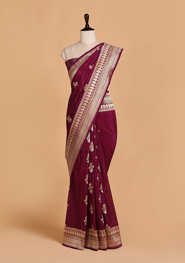Wine Butta Saree in Silk
