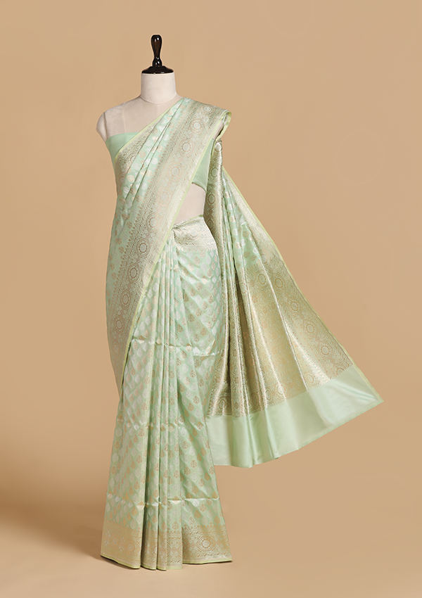 Light Pista Butti  Saree in Silk