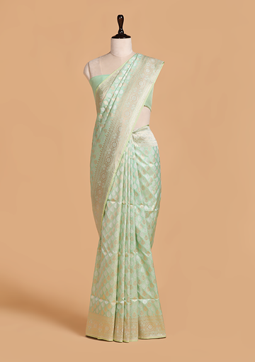 Light Pista Butti  Saree in Silk