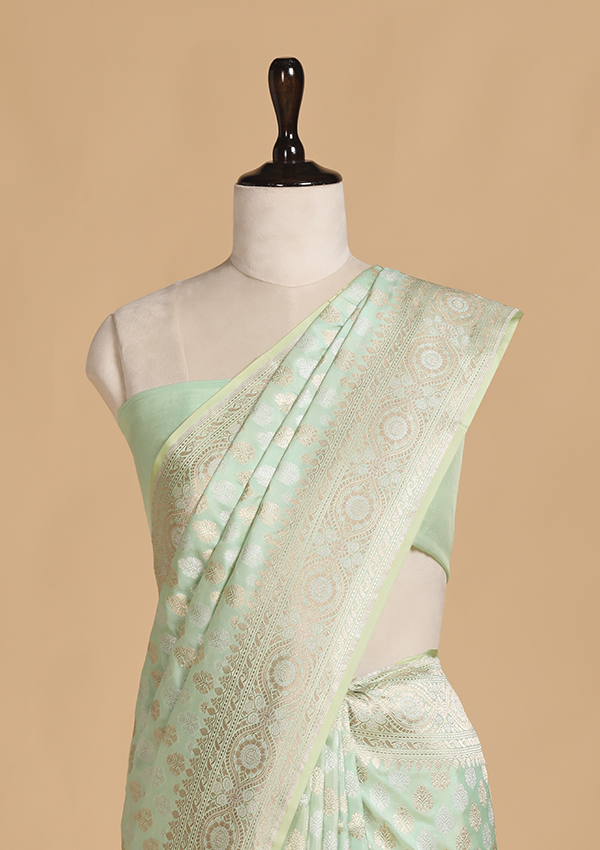 Light Pista Butti  Saree in Silk