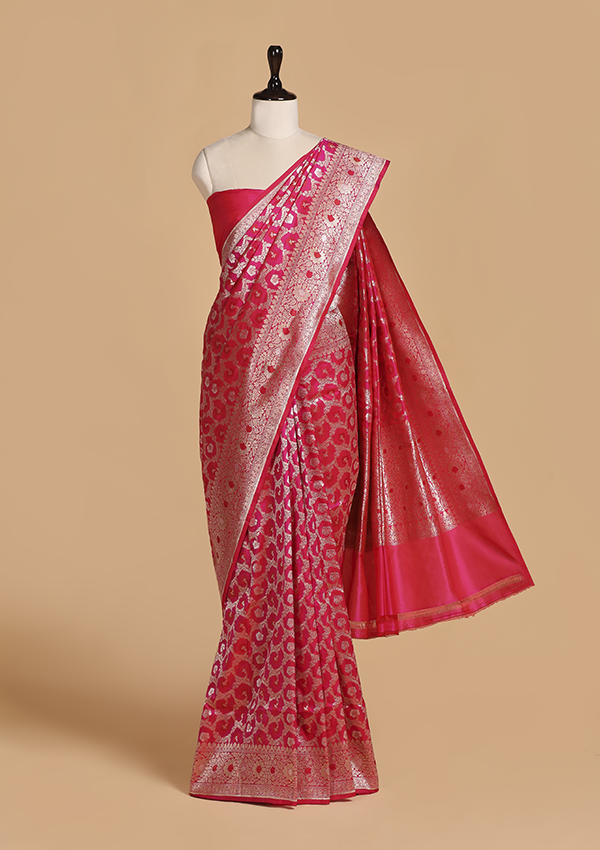 Rani Pink Jaal Saree in Silk