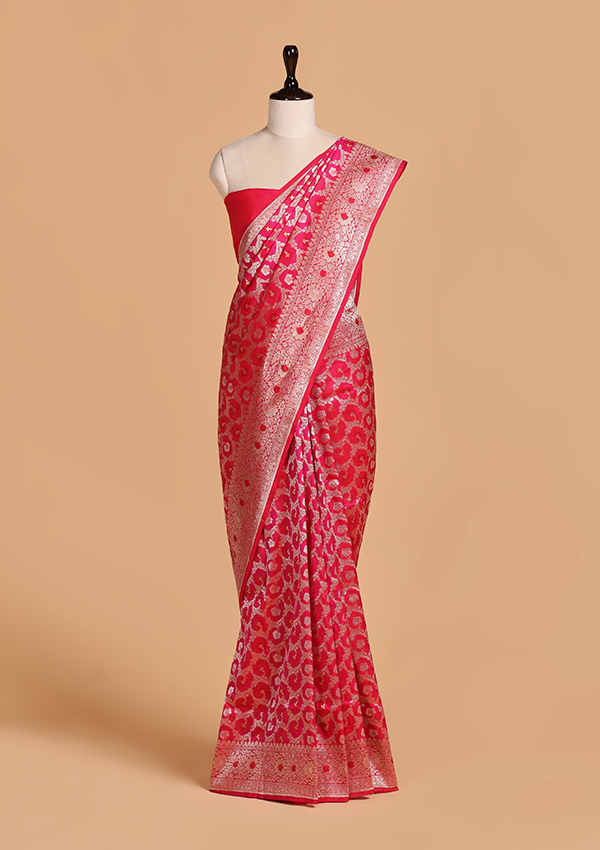 Rani Pink Jaal Saree in Silk