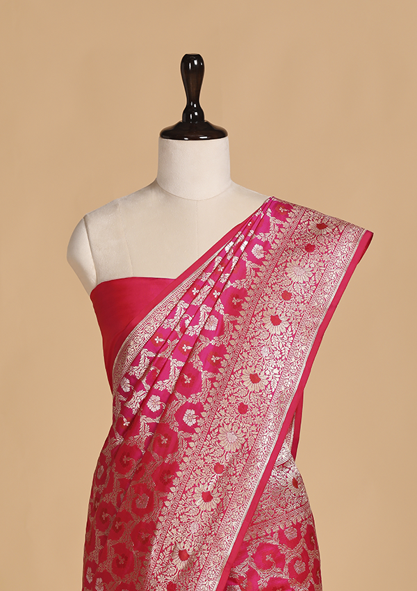 Rani Pink Jaal Saree in Silk