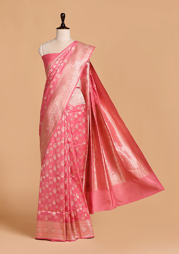 Gajar Pink Jaal Saree in Silk