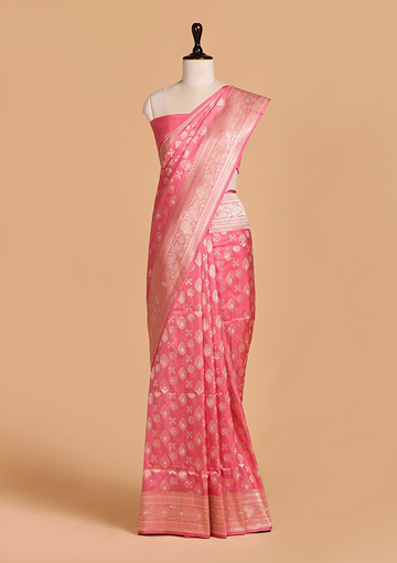 Gajar Pink Butta Saree in Silk