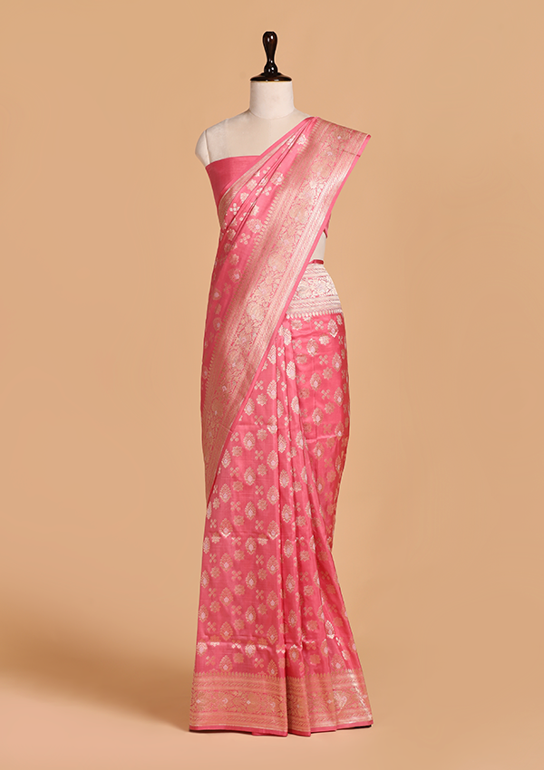 Gajar Pink Jaal Saree in Silk