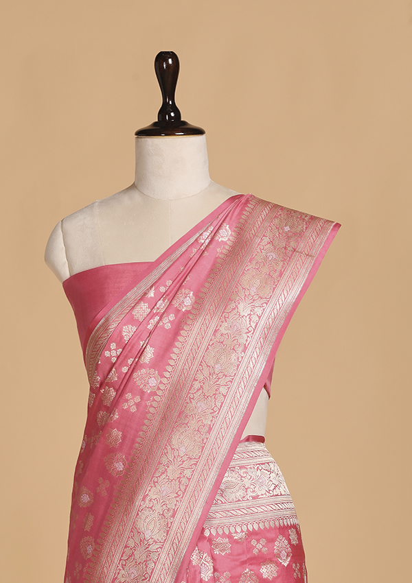 Gajar Pink Jaal Saree in Silk