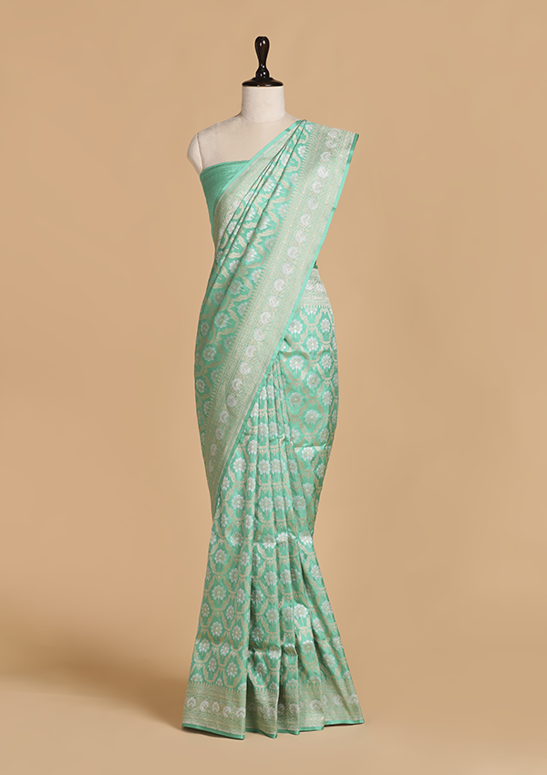 Sea Green Jaal Saree in Silk