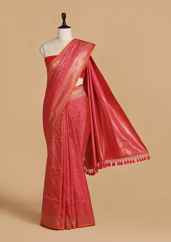 Red Jaal Saree in Silk