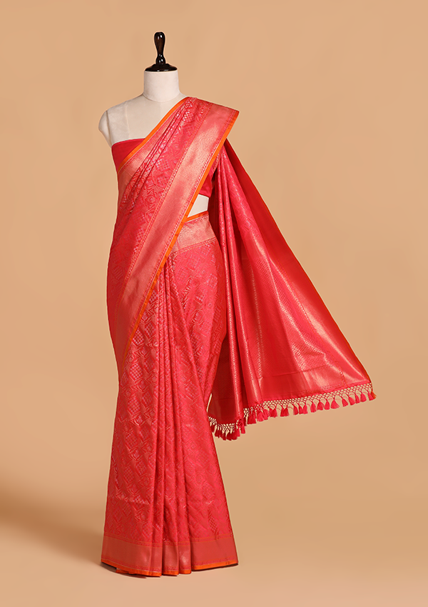 Red Jaal Saree in Silk