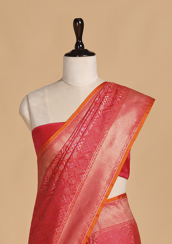 Red Jaal Saree in Silk