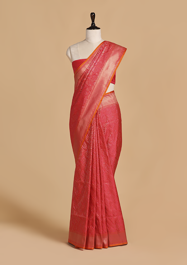 Red Jaal Saree in Silk
