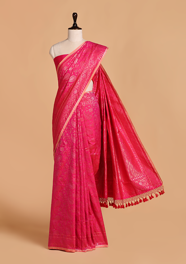 Rani Pink Jaal Saree in Silk