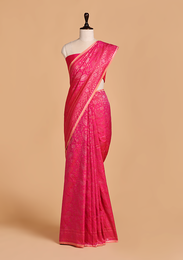 Rani Pink Jaal Saree in Silk
