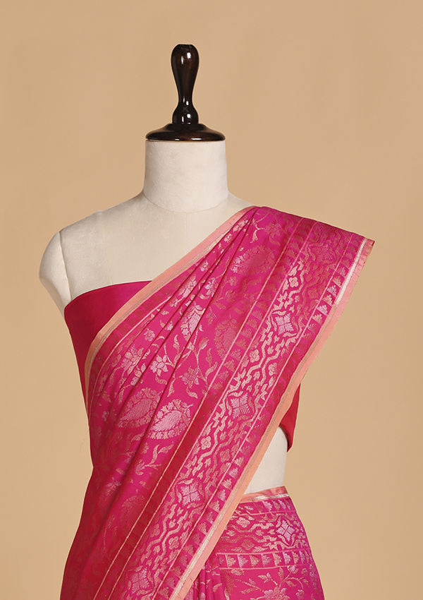 Rani Pink Jaal Saree in Silk