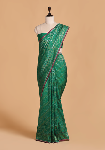 Green Lehariya Saree in Silk