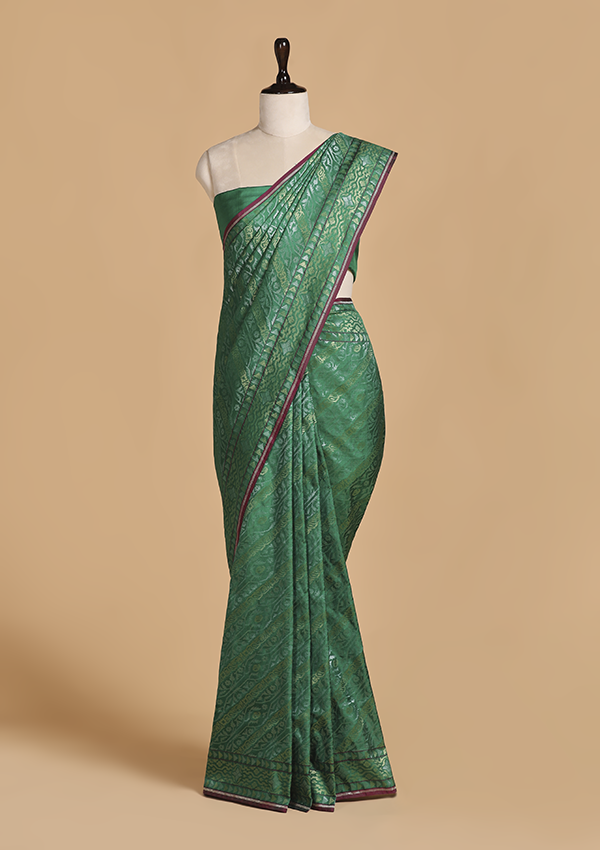 Green Lehariya Saree in Silk