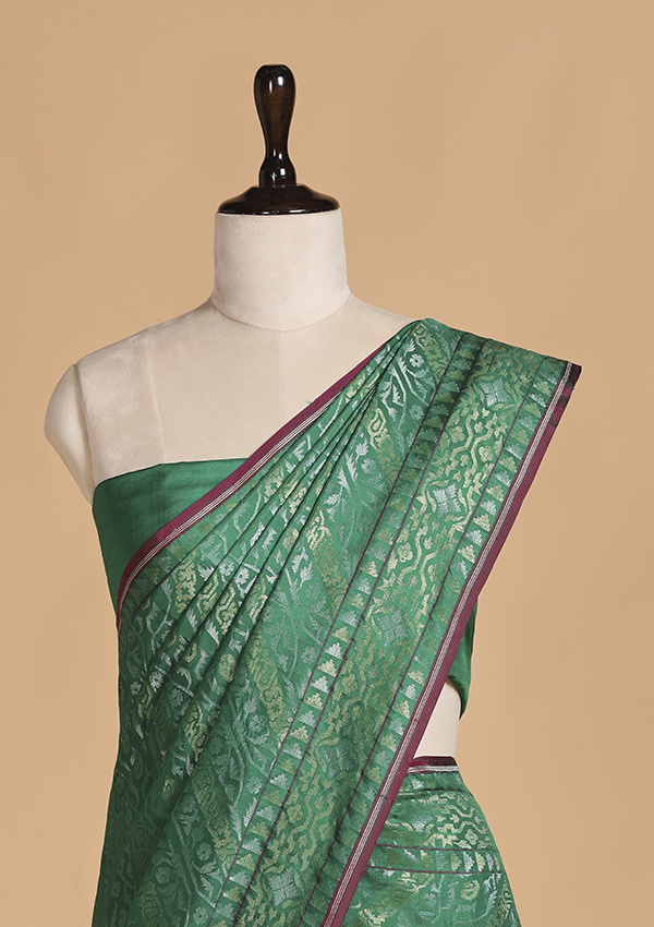 Green Lehariya Saree in Silk