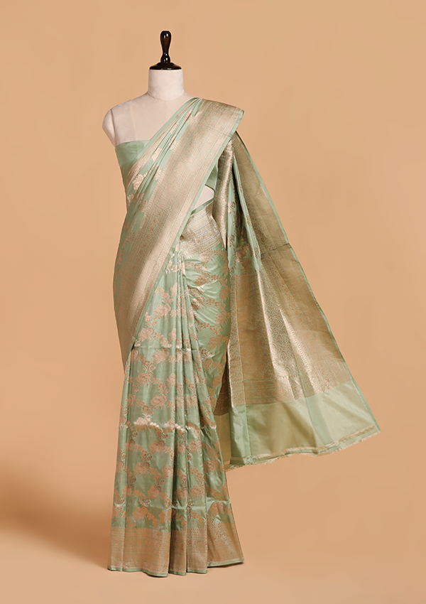 Sea Green Jaal Saree in Silk
