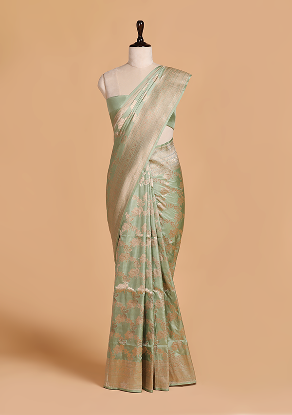 Sea Green Jaal Saree in Silk