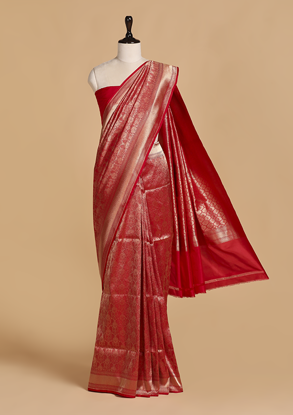 Red Brocade Saree in Silk