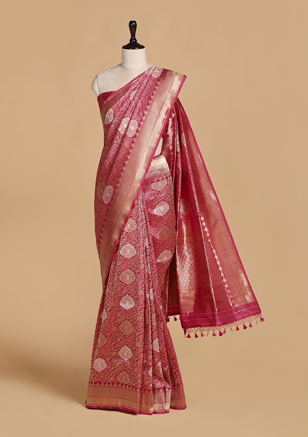 Pink Brocade Saree in Silk
