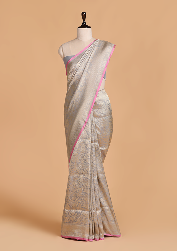 Grey Brocade Saree in Silk