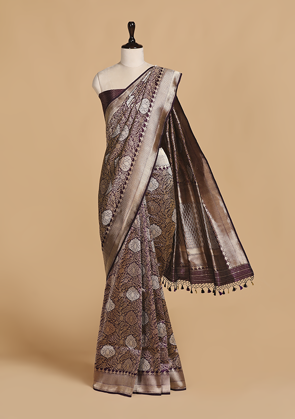 Wine Brocade Silk Saree