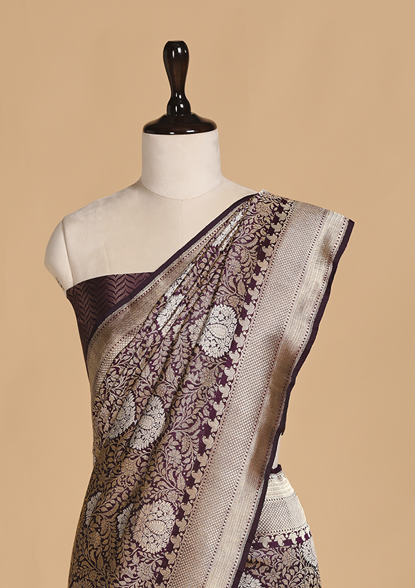 Wine Brocade Silk Saree