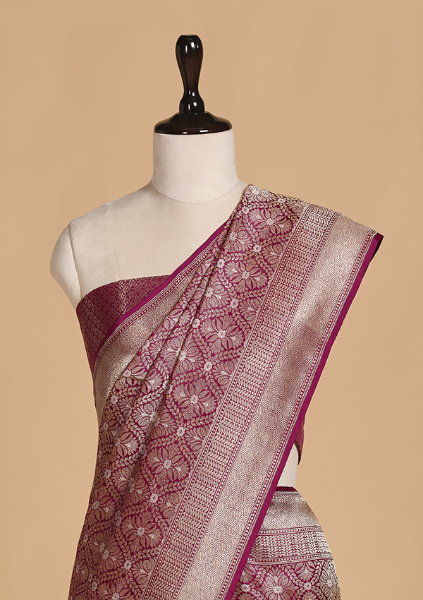 Magenta Brocade Saree in Silk