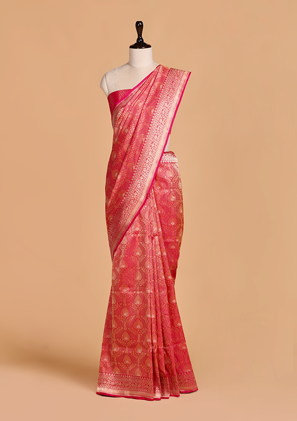Rani Pink Brocade Saree in Silk