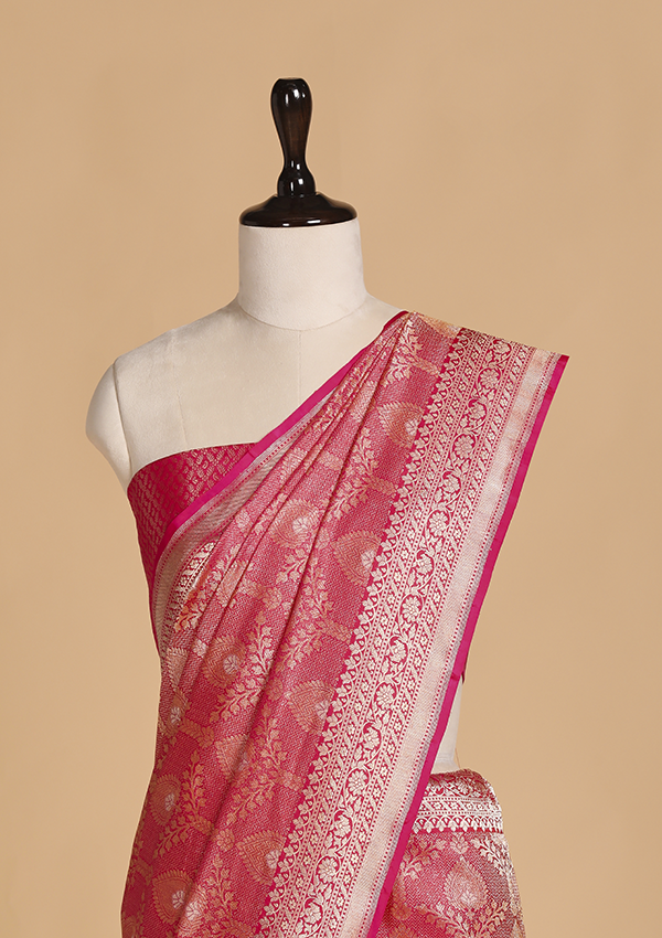 Rani Pink Brocade Saree in Silk