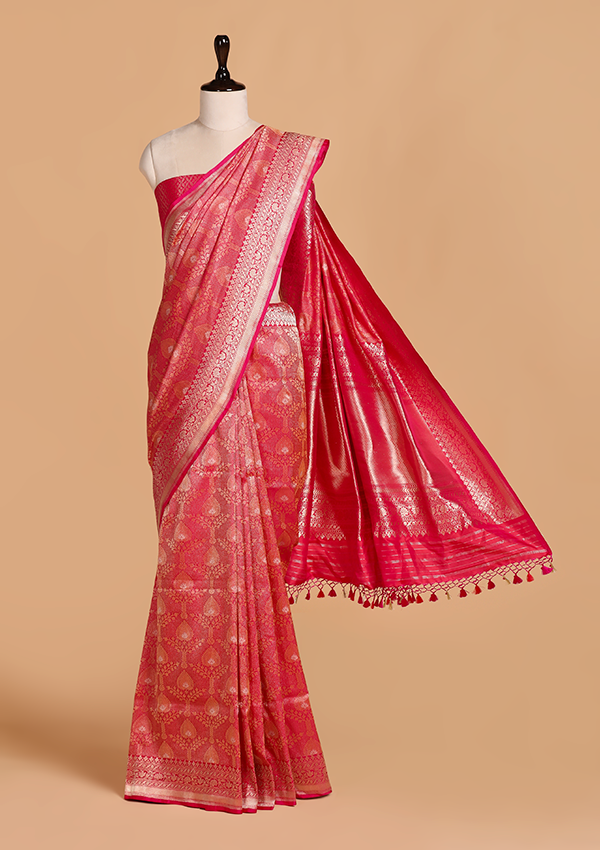 Rani Pink Brocade Saree in Silk