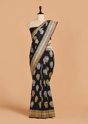 Navy Blue Butta Saree in Silk