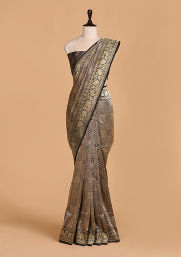 Navy Blue Brocade Silk Saree