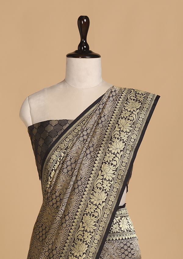 Navy Blue Brocade Silk Saree