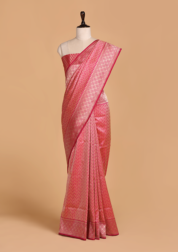 Rani Pink Brocade Saree in Silk