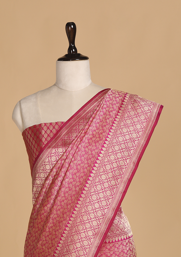 Rani Pink Brocade Saree in Silk