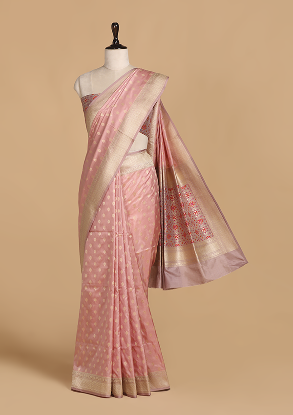 Light Pink Patola Pallu Saree in Silk