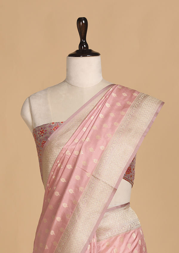 Light Pink Patola Pallu Saree in Silk