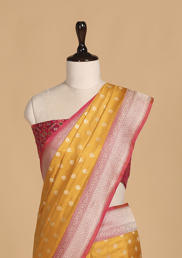 Mustard Yellow Patola Pallu Saree in Silk