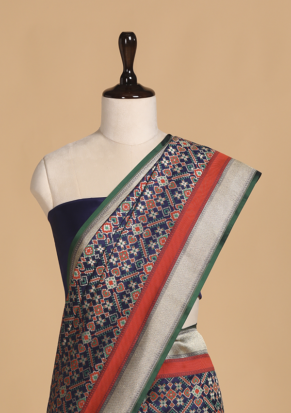 Navy Blue Patola Saree in Silk