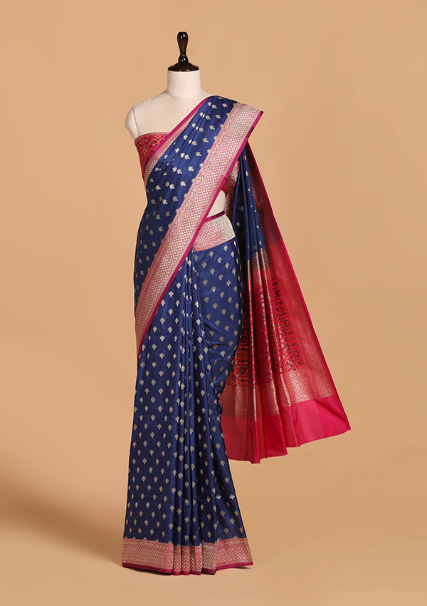 Navy Blue Patola Pallu Saree in Silk