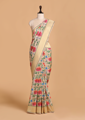 Off White Meenakari Jaal Saree in Silk