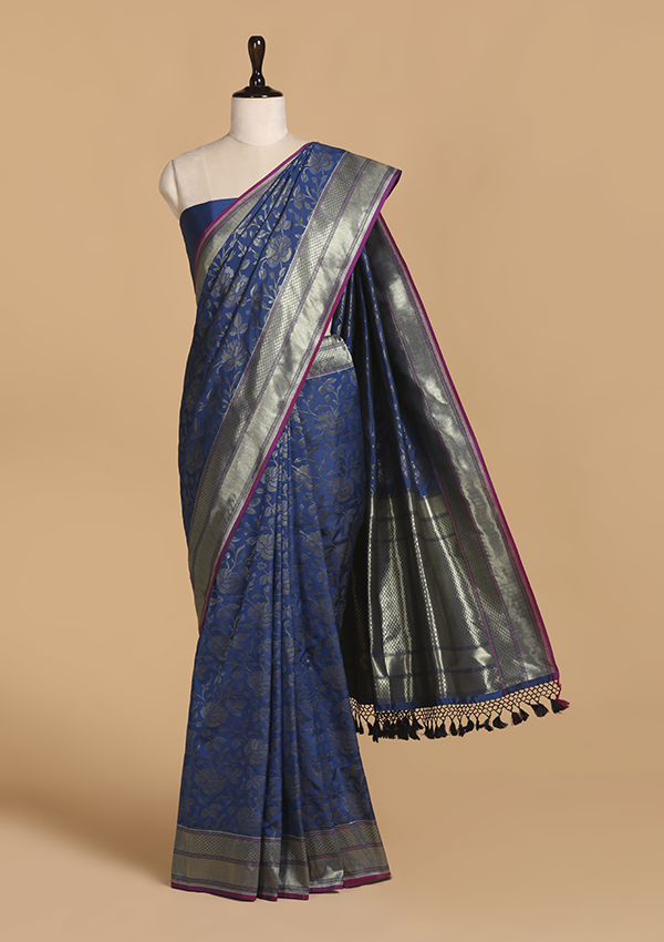 Royal Blue Jaal Saree in Silk