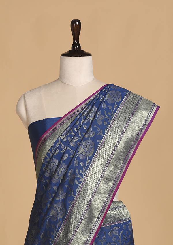 Royal Blue Jaal Saree in Silk